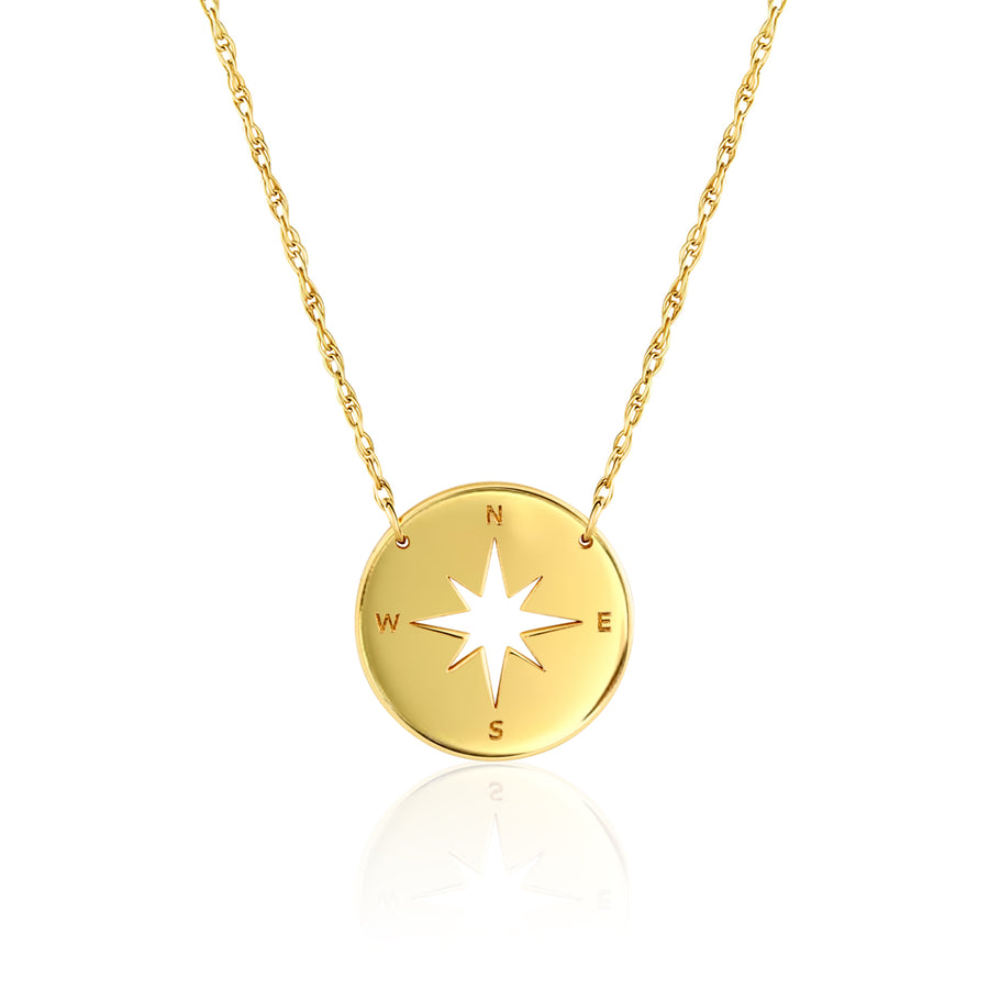 14k solid yellow gold compass necklace for sale
