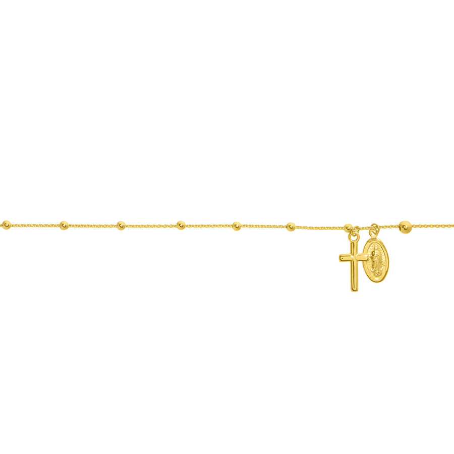 14K Yellow Real Gold Cross and Virgin Mary Ankle Bracelet