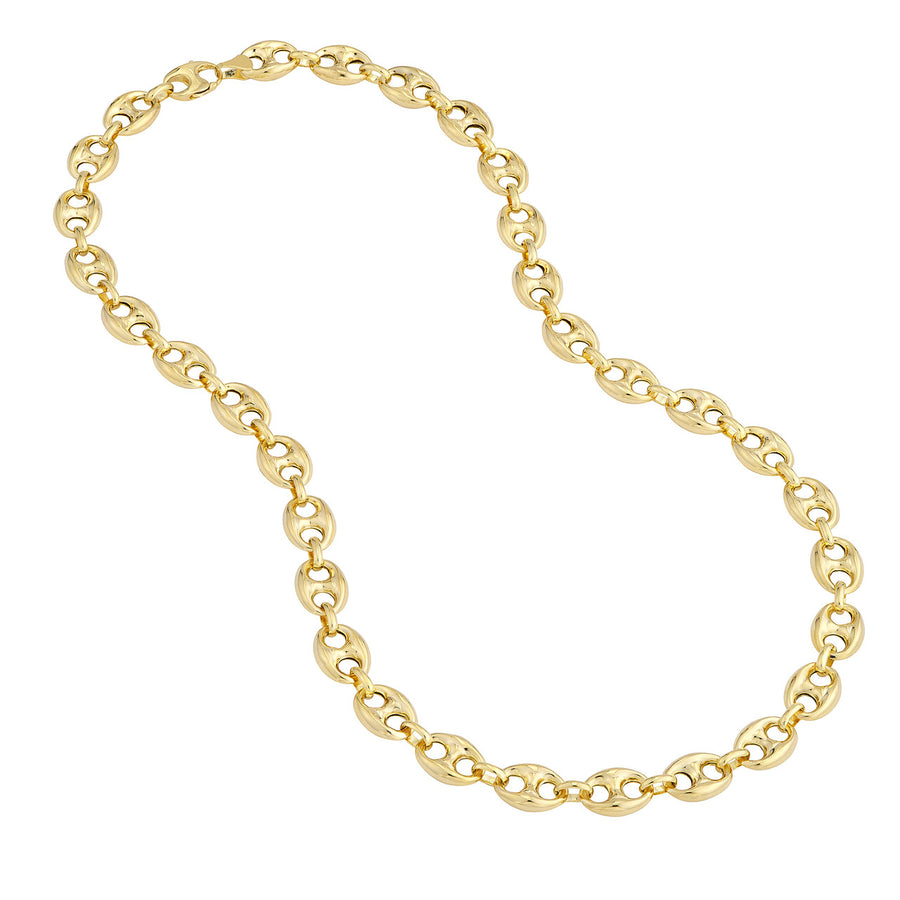 Real 14K Solid Gold Puffed Mariner Anchor Link Chain Necklace