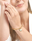Real 14K Solid Gold Heart Charm Bracelet, Rolo Chain Bracelet, Thick Gold Bracelet, 14K Gold Heart Bracelet, Rolo Link Bracelet, Gold Chunky Bracelet, Stacking Bracelet, Stackable Bracelet, Gold Link Bracelet For Women, 14K Gold Bracelet For Women, Real Gold Bracelet.