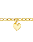 Real 14K Solid Gold Heart Charm Rolo Chain Bracelet