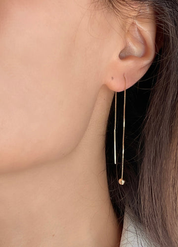  14K Real Gold Beaded Threader Earrings, 14K Gold Thread Earrings, 14K Real Gold Threader Earrings,Chain Drop Earrings, Dangle Chain Earrings, 14K Gold Earrings, Unique Earrings, 14kt Gold Earrings, Real Gold Earrings, Dainty Gold Earrings, Minimalist Earrings, Bead Dangle Earrings, Gold Chain Earrings, Delicate Earrings For Women. 
