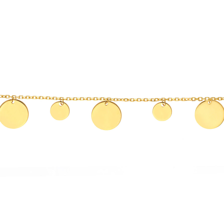 Real 14K Yellow Solid Gold Disc Charm Bracelet