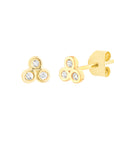 Solid 14K Real Gold Diamond Trinity Stud Earrings