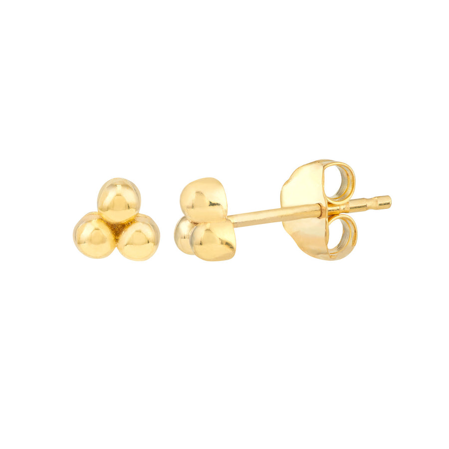 Solid 14K Real Gold Trinity Ball Stud Earrings