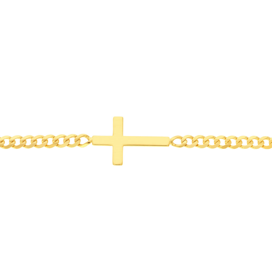 Real 14K Solid Gold Sideways Cross Bracelet