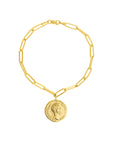 Real 14K Solid Gold Coin Charm Paperclip Chain Bracelet