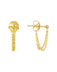 Real 14K Solid Gold Double Chain Stud Earrings