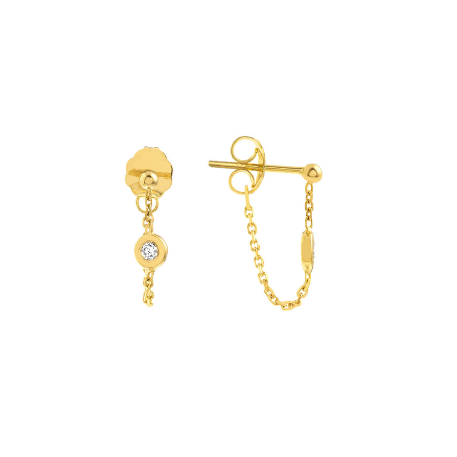 Real 14K Solid Gold Diamond Chain Stud Earrings