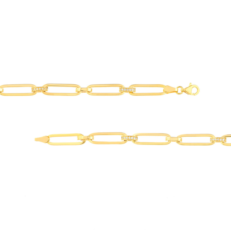 Real 14K Solid Gold Diamond Paperclip Link Chain Bracelet