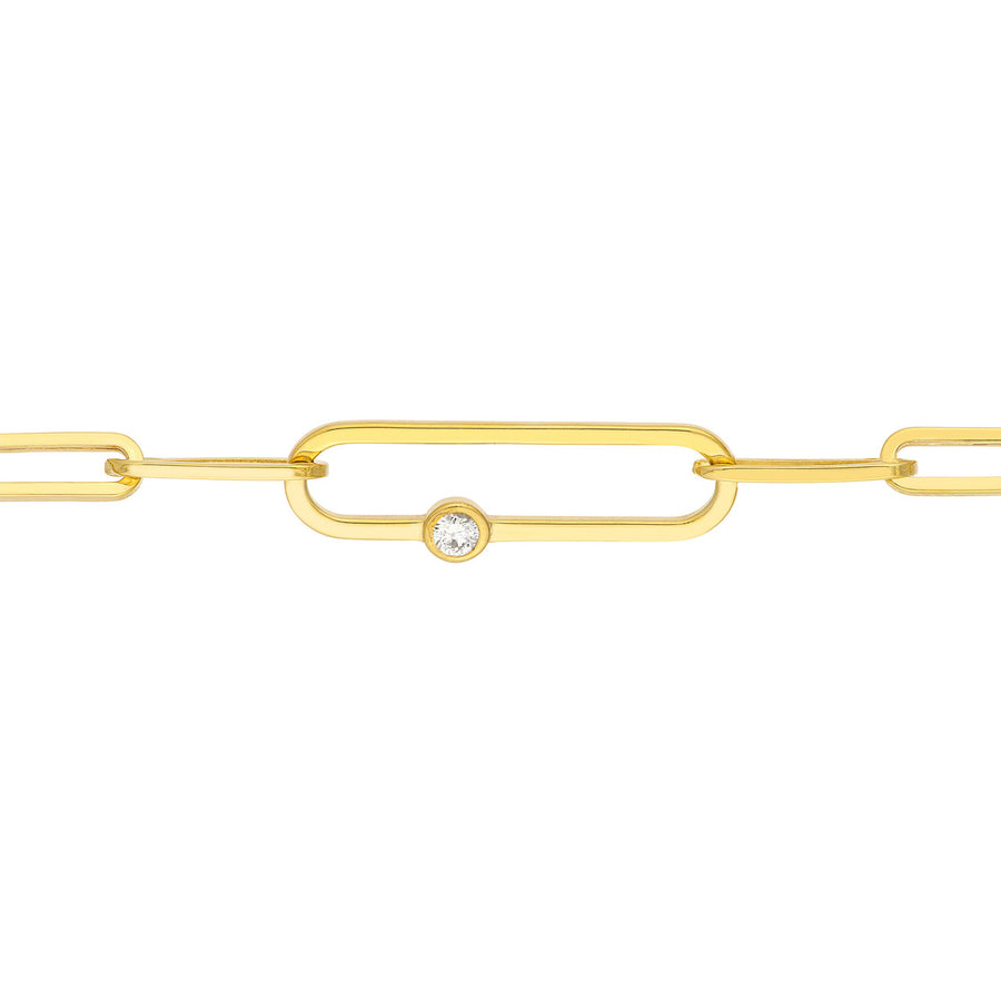 14K Real Solid Gold Diamond Paperclip Chain Bracelet