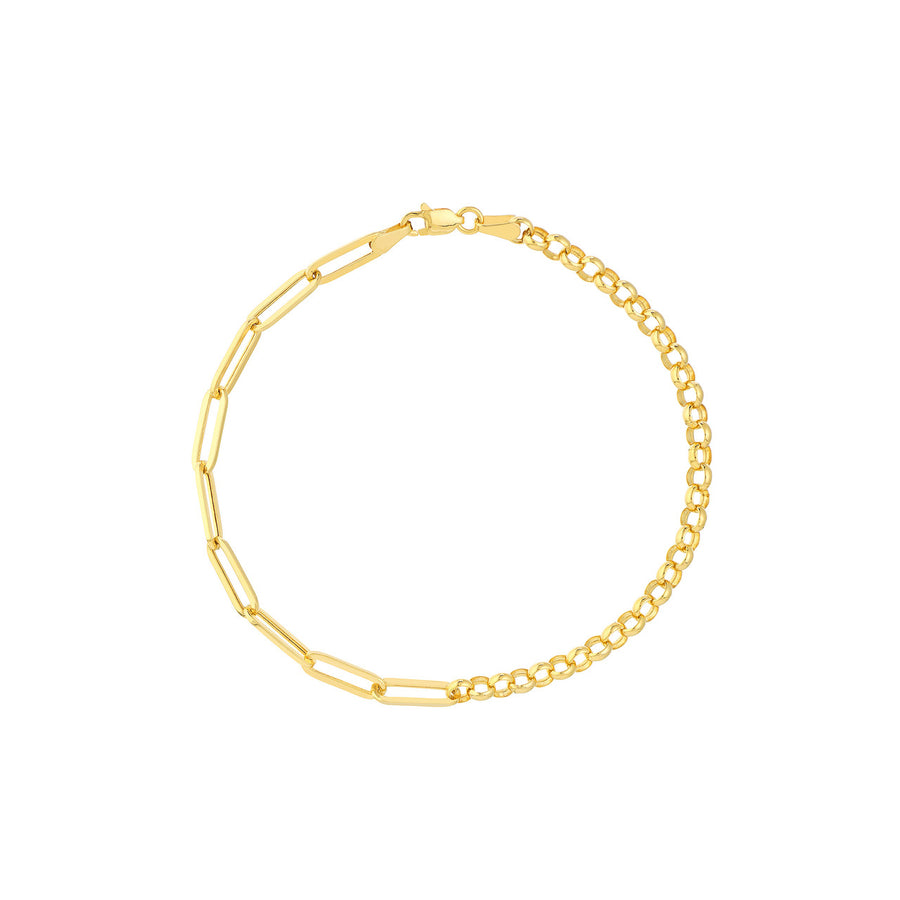 14K Real Gold 50/50 Paperclip and Rolo Chain Bracelet