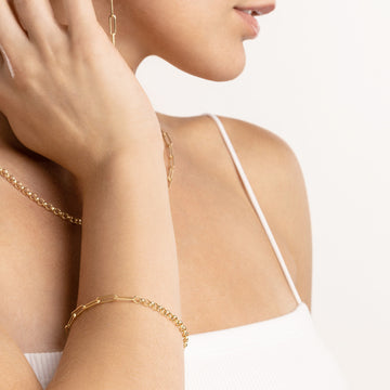 14K Real Gold Mixed Paperclip and Rolo Chain Bracelet, 14K Gold Chain Link Bracelet, Gold Paperclip Bracelet, Rolo Chain Bracelet, Thick Gold Bracelet, Minimalist Bracelet, Stacking Bracelet, 14k Gold Chain Bracelet For Women
