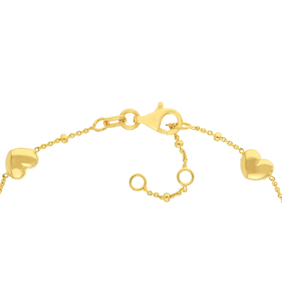 Real 14K Solid Gold Puffed Heart Charm Bracelet