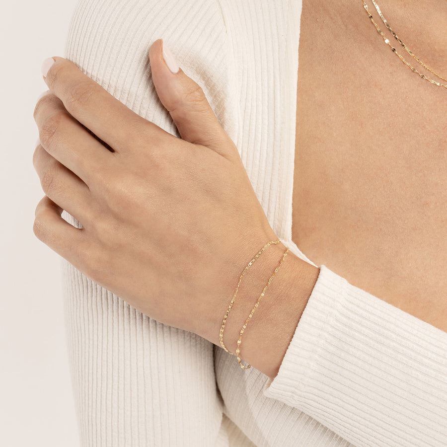 Real 14K Solid Gold Bead Station Bracelet, Adjustable Rolo Chain Bracelet  For Women – JewelHeart