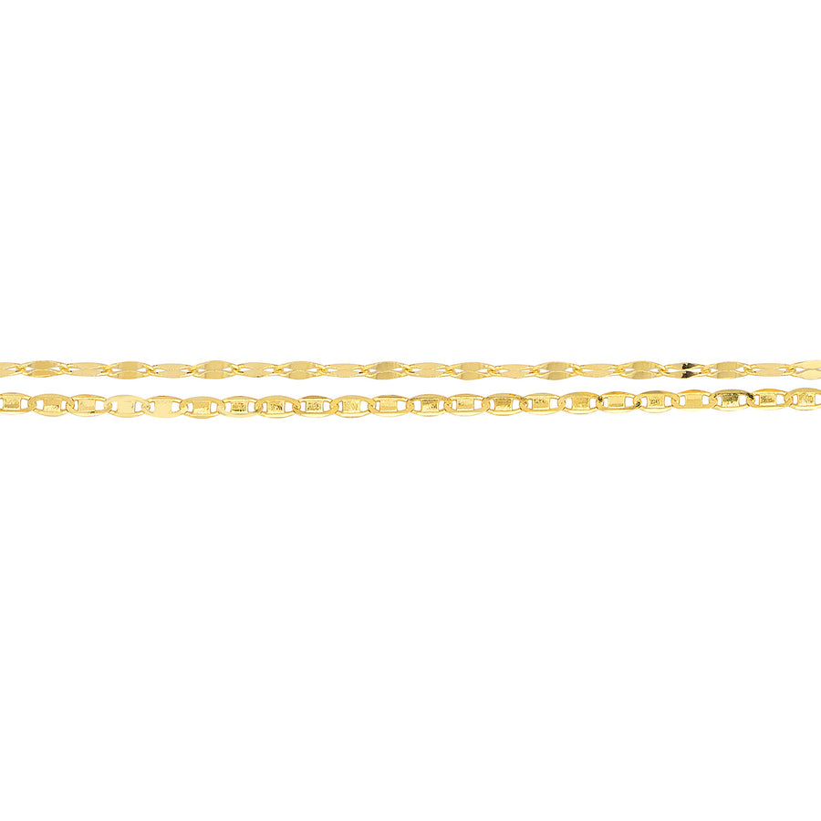 Real 14K Solid Gold Valentino and Hammered Mariner Chain Bracelet