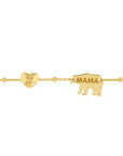 Real 14K Solid Gold Mama Bear & Puffed Heart Bracelet