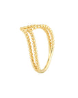 Real 14K Solid Gold Double Beaded Chevron Ring
