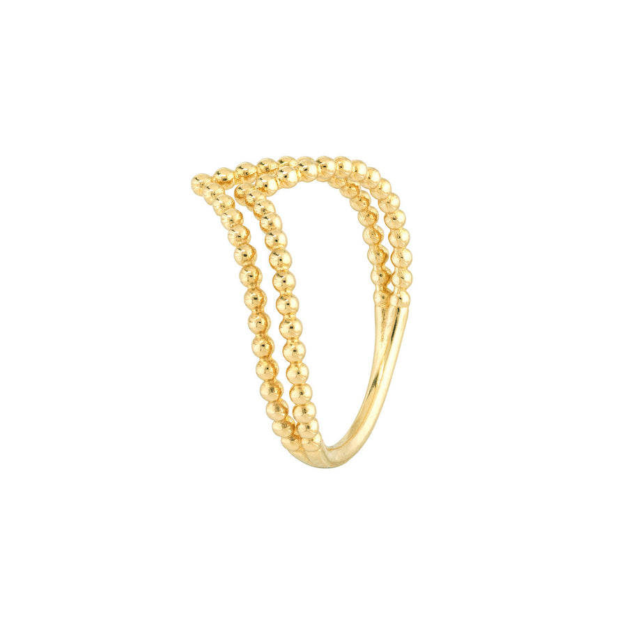 Real 14K Solid Gold Double Beaded Chevron Ring