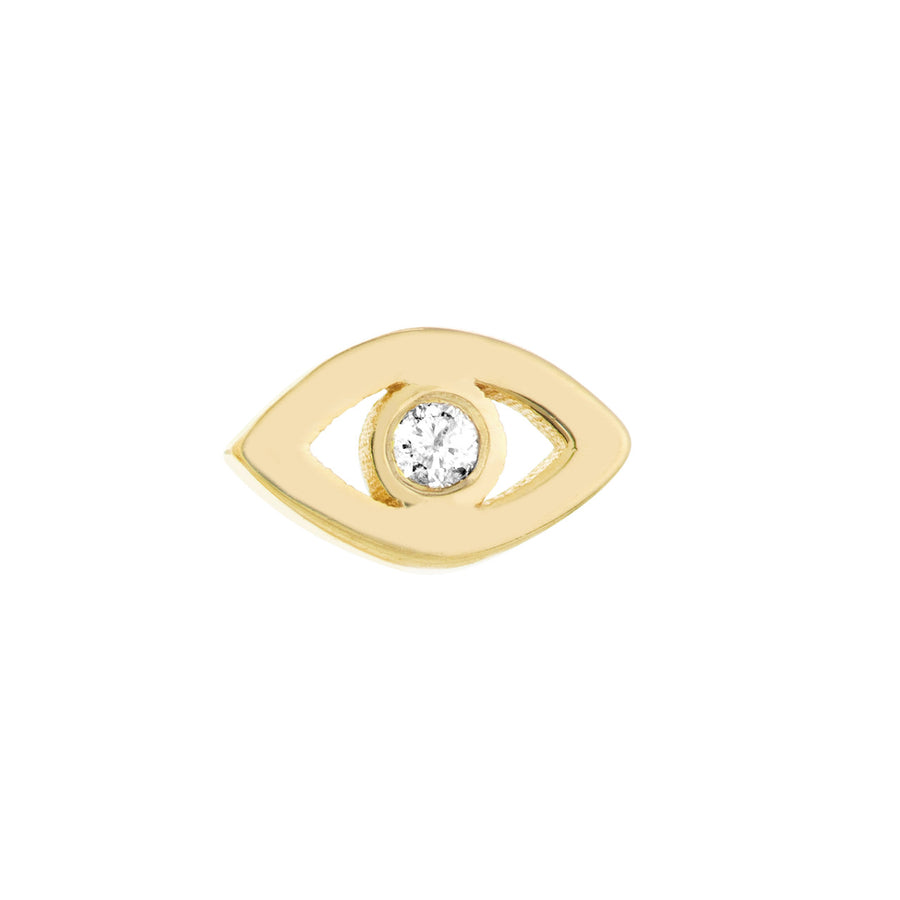 Real 14K Solid Gold Diamond Evil Eye Stud Earrings