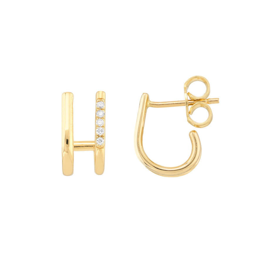 Real 14K Solid Gold Diamond J-Huggie Earrings