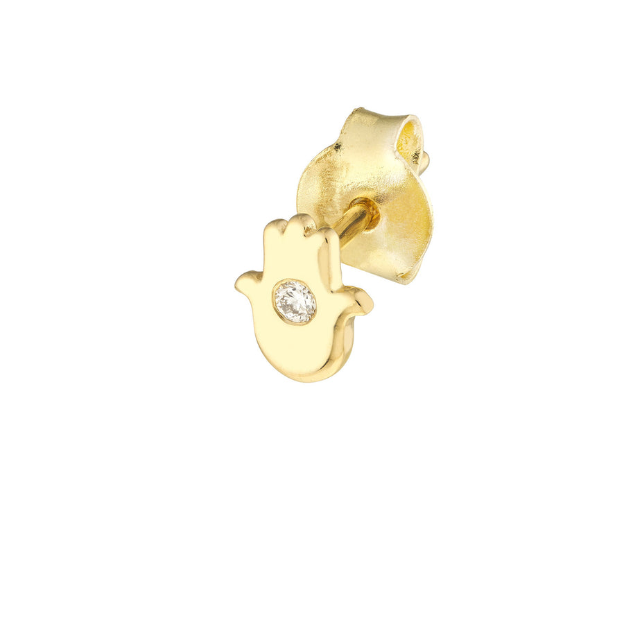 Real 14K Solid Gold Diamond Hamsa Stud Earrings