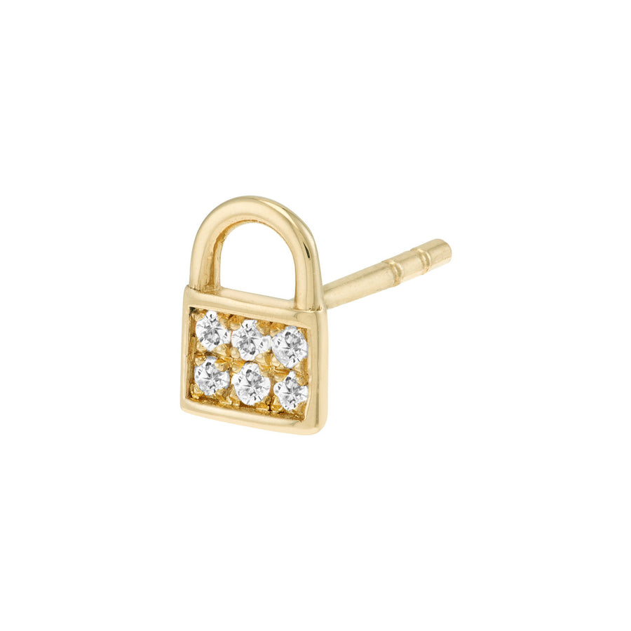 Real 14K Solid Gold Diamond Padlock Stud Earrings