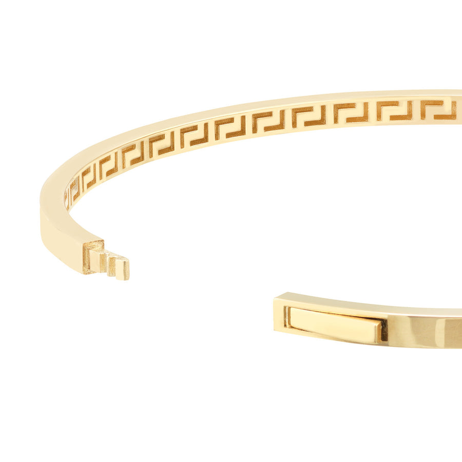 Real 14K Solid Gold Bangle Bracelet With Greek Key Interior