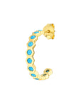 Solid 14K Real Gold Turquoise Enamel Honeycomb Hoop Earrings