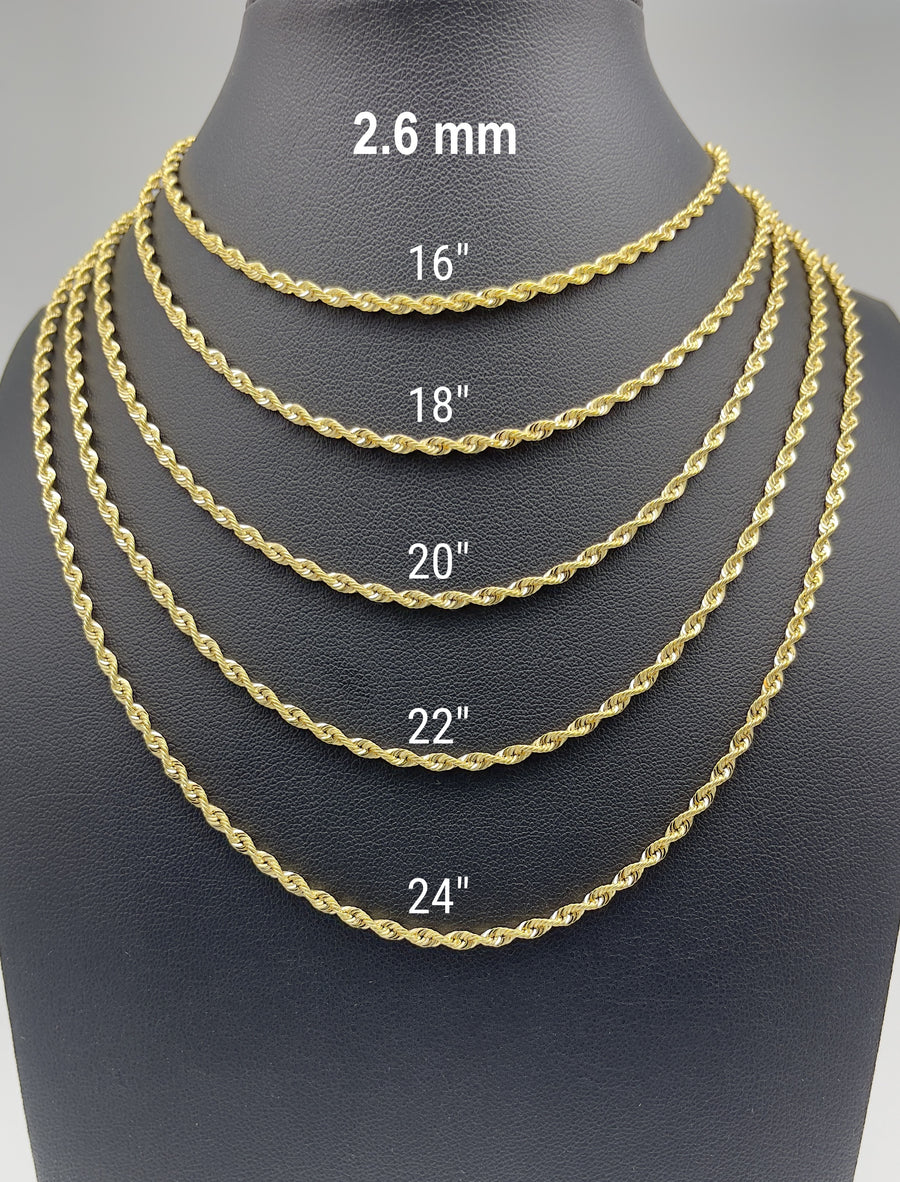 14k gold diamond cut rope chain necklace